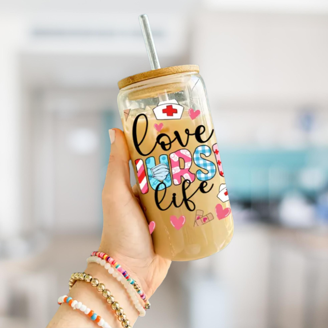 SCRUB LIFE 470ml Glass Can Cup with Bamboo Lid, Straw and Wrap – Ready-to-Gift Drinkware