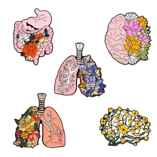 Floral Medical Pins – Stylish and Meaningful Accessories for Healthcare Professionals (Digestive Tract, Brain, Lungs and Liver)