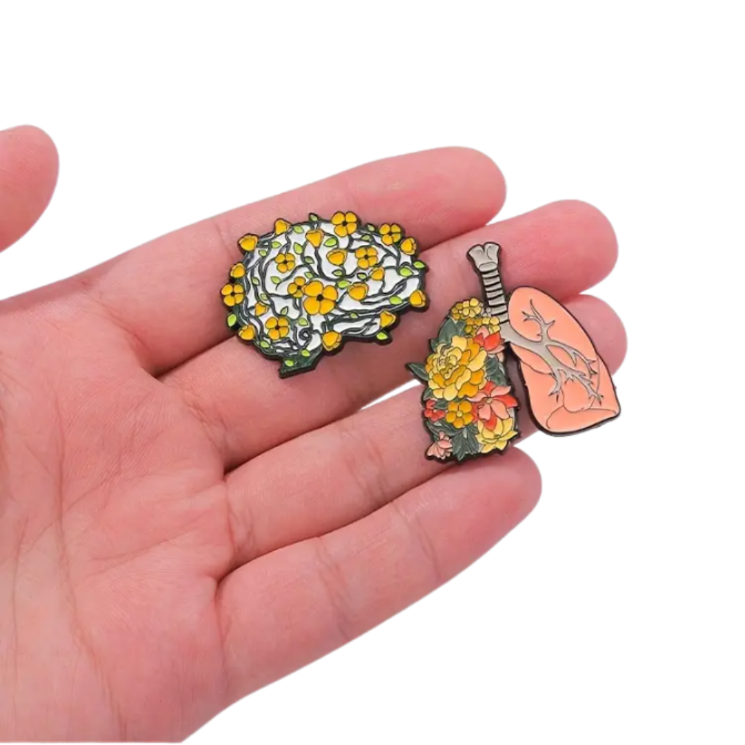 Floral Medical Pins – Stylish and Meaningful Accessories for Healthcare Professionals (Digestive Tract, Brain, Lungs and Liver)