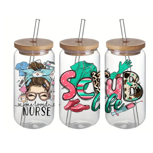 SCRUB LIFE 470ml Glass Can Cup with Bamboo Lid, Straw and Wrap – Ready-to-Gift Drinkware