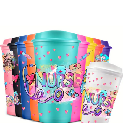 Nurse Appreciation 470ml Tumbler – Colourful Reusable Cup with Lid (10 colours to choose from)